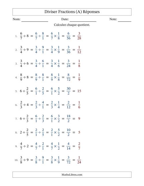 Diviser fractions propres con nombres éntiers, et avec simplification dans tous les problèmes (Remplissable) (A) page 2