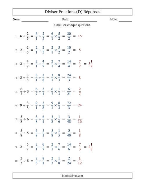 Diviser fractions propres con nombres éntiers, et avec simplification dans tous les problèmes (Remplissable) (D) page 2