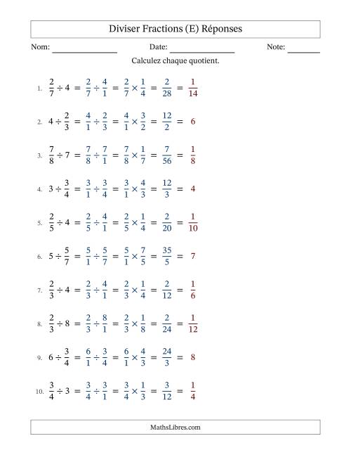 Diviser fractions propres con nombres éntiers, et avec simplification dans tous les problèmes (Remplissable) (E) page 2