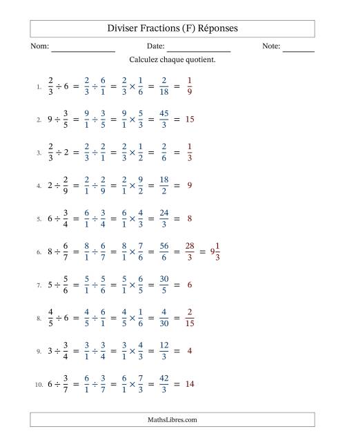 Diviser fractions propres con nombres éntiers, et avec simplification dans tous les problèmes (Remplissable) (F) page 2