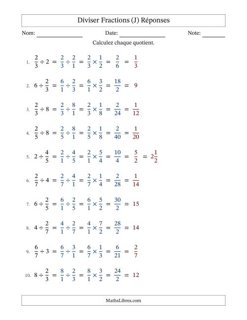 Diviser fractions propres con nombres éntiers, et avec simplification dans tous les problèmes (Remplissable) (J) page 2