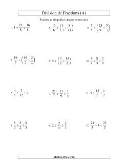 Division et Simplification de Fractions -- 3 fractions