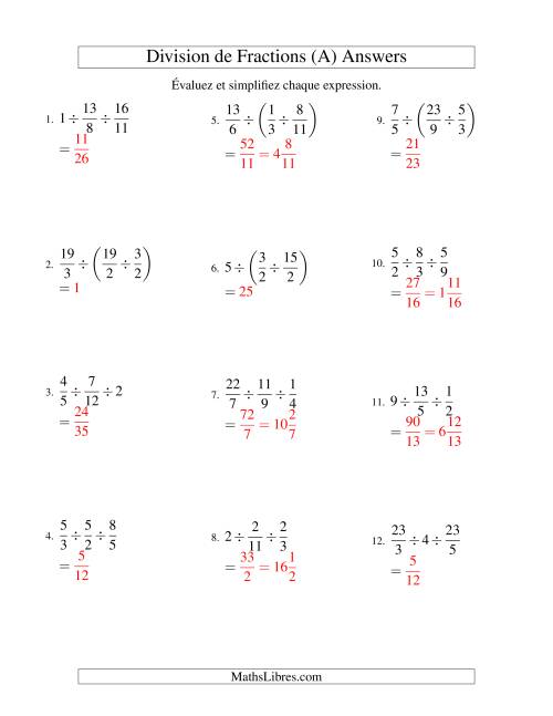 Division et Simplification de Fractions -- 3 fractions (A) page 2