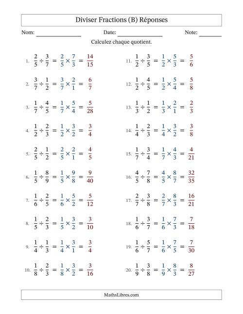 Diviser deux fractions propres, et sans simplification (Remplissable) (B) page 2