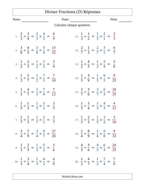 Diviser deux fractions propres, et sans simplification (Remplissable) (D) page 2