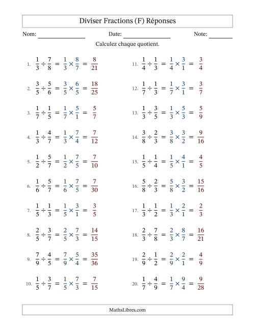Diviser deux fractions propres, et sans simplification (Remplissable) (F) page 2