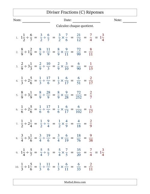Diviser fractions propres et mixtes, et avec simplification dans tous les problèmes (Remplissable) (C) page 2