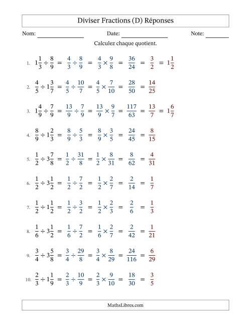 Diviser fractions propres et mixtes, et avec simplification dans tous les problèmes (Remplissable) (D) page 2