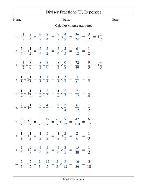 Diviser fractions propres et mixtes, et avec simplification dans tous les problèmes (Remplissable) (F) page 2