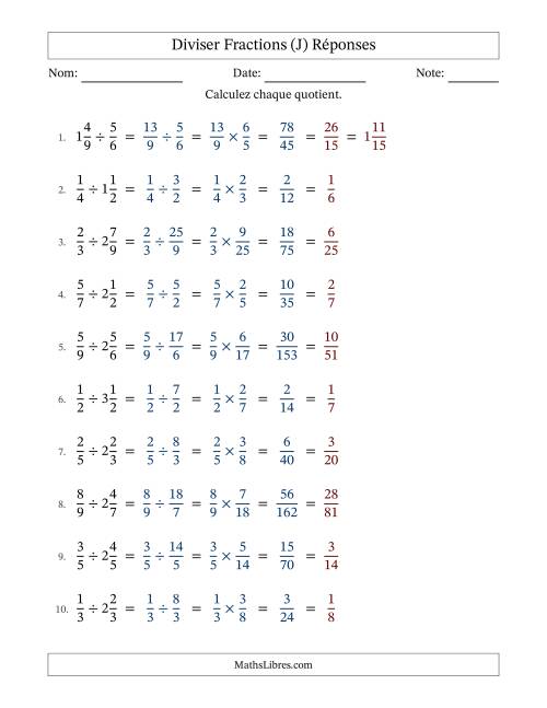 Diviser fractions propres et mixtes, et avec simplification dans tous les problèmes (Remplissable) (J) page 2