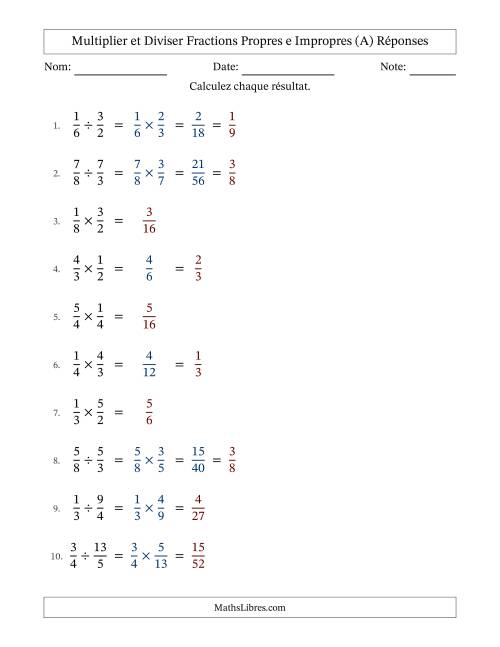 Multiplier et diviser fractions propres e impropres, et avec simplification dans quelques problèmes (Remplissable) (A) page 2
