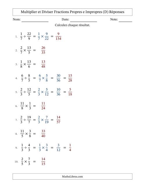 Multiplier et diviser fractions propres e impropres, et avec simplification dans quelques problèmes (Remplissable) (D) page 2