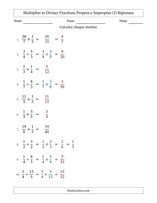 Multiplier et diviser fractions propres e impropres, et avec simplification dans quelques problèmes (Remplissable) (I) page 2