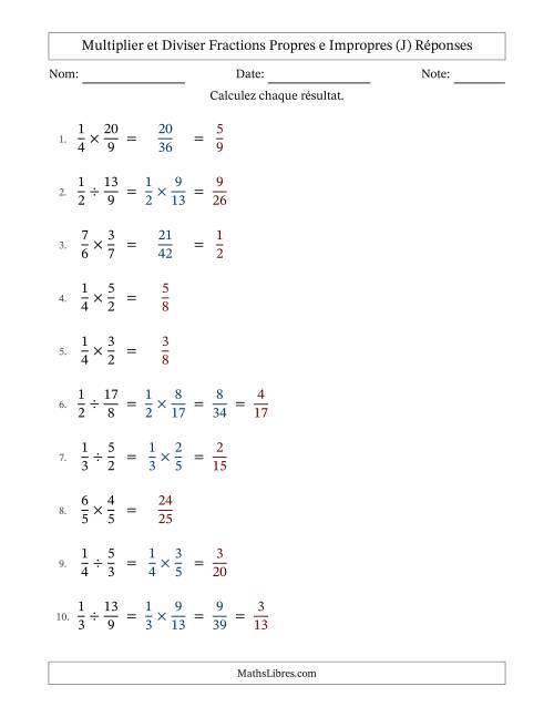 Multiplier et diviser fractions propres e impropres, et avec simplification dans quelques problèmes (Remplissable) (J) page 2