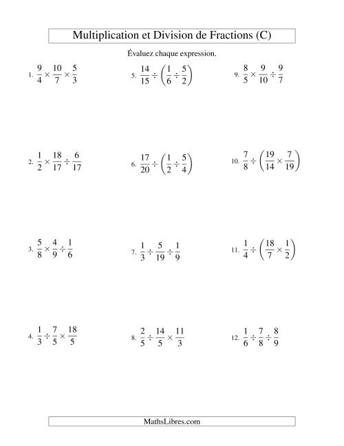 Multiplication et Division de Fractions -- 3 fractions (C)