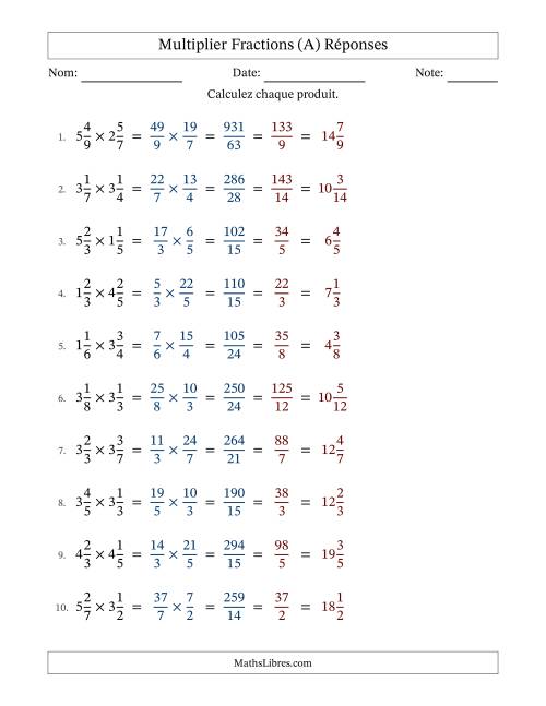 Multiplier deux fractions mixtes, et avec simplification dans tous les problèmes (Remplissable) (A) page 2