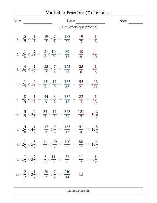 Multiplier deux fractions mixtes, et avec simplification dans tous les problèmes (Remplissable) (C) page 2