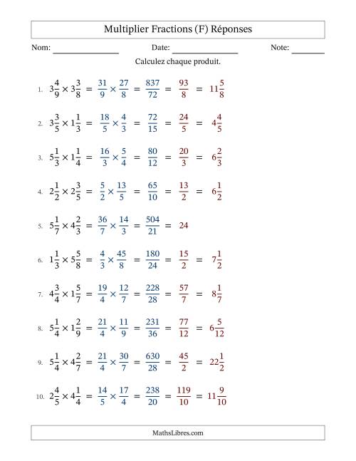 Multiplier deux fractions mixtes, et avec simplification dans tous les problèmes (Remplissable) (F) page 2