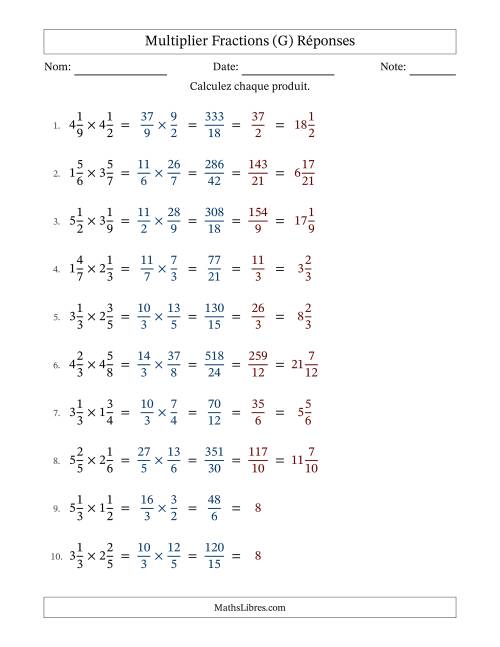 Multiplier deux fractions mixtes, et avec simplification dans tous les problèmes (Remplissable) (G) page 2