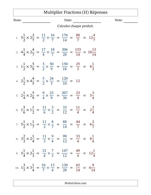 Multiplier deux fractions mixtes, et avec simplification dans tous les problèmes (Remplissable) (H) page 2