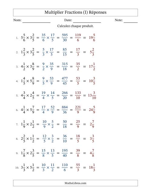 Multiplier deux fractions mixtes, et avec simplification dans tous les problèmes (Remplissable) (I) page 2