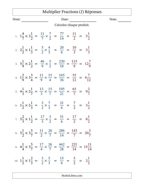 Multiplier deux fractions mixtes, et avec simplification dans tous les problèmes (Remplissable) (J) page 2