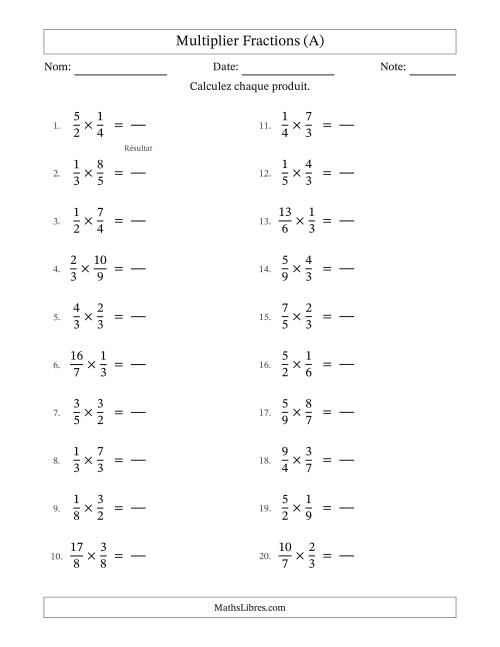 Multiplier fractions propres e impropres, et sans simplification (Remplissable) (A)