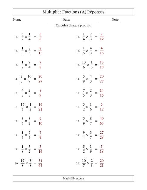 Multiplier fractions propres e impropres, et sans simplification (Remplissable) (A) page 2