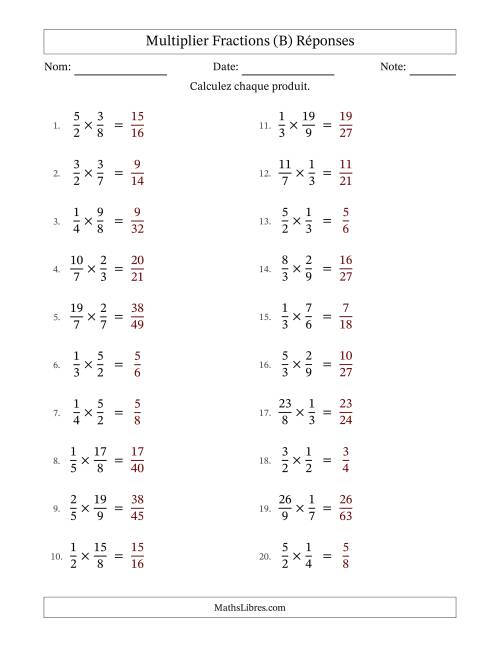 Multiplier fractions propres e impropres, et sans simplification (Remplissable) (B) page 2