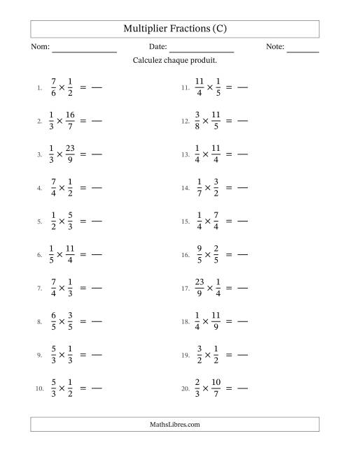 Multiplier fractions propres e impropres, et sans simplification (Remplissable) (C)