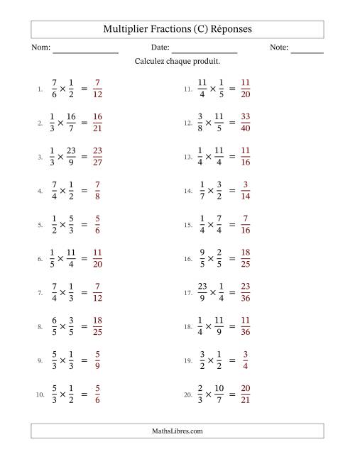 Multiplier fractions propres e impropres, et sans simplification (Remplissable) (C) page 2
