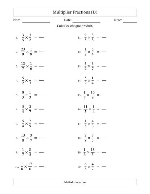 Multiplier fractions propres e impropres, et sans simplification (Remplissable) (D)