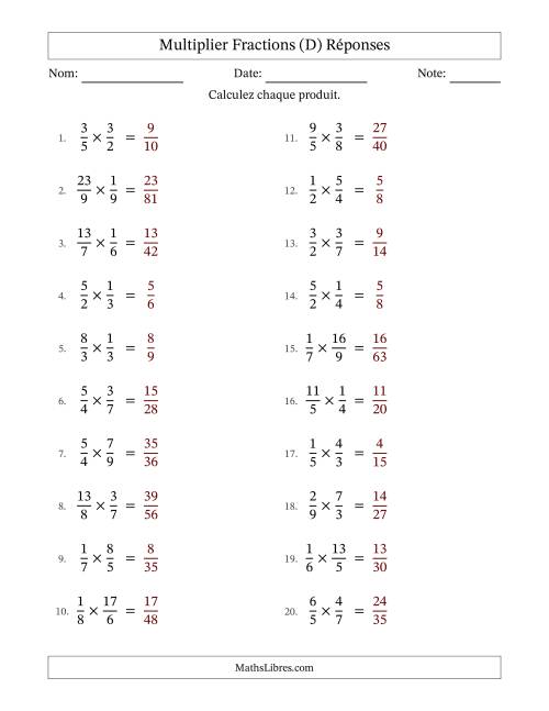 Multiplier fractions propres e impropres, et sans simplification (Remplissable) (D) page 2