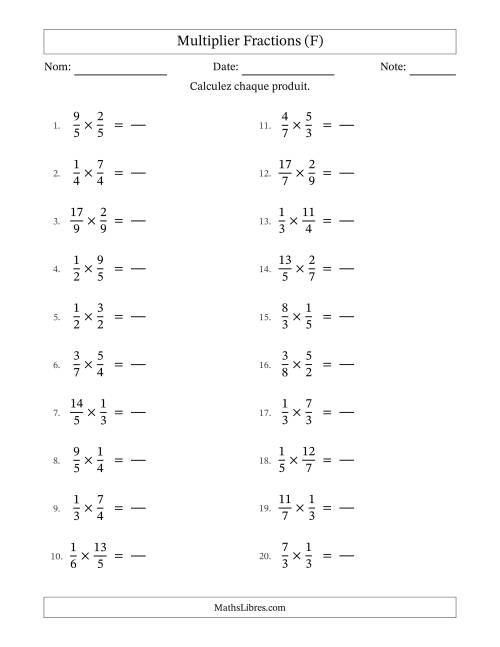 Multiplier fractions propres e impropres, et sans simplification (Remplissable) (F)