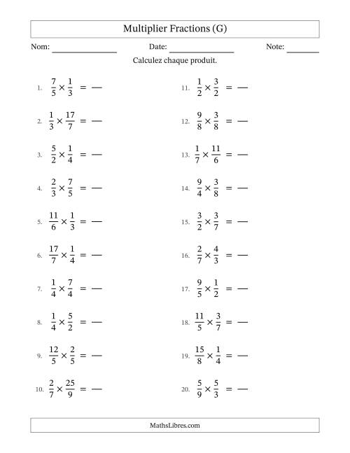 Multiplier fractions propres e impropres, et sans simplification (Remplissable) (G)