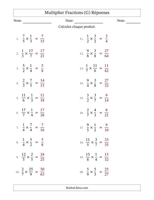 Multiplier fractions propres e impropres, et sans simplification (Remplissable) (G) page 2
