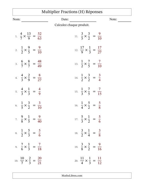Multiplier fractions propres e impropres, et sans simplification (Remplissable) (H) page 2