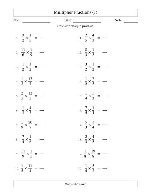 Multiplier fractions propres e impropres, et sans simplification (Remplissable) (J)
