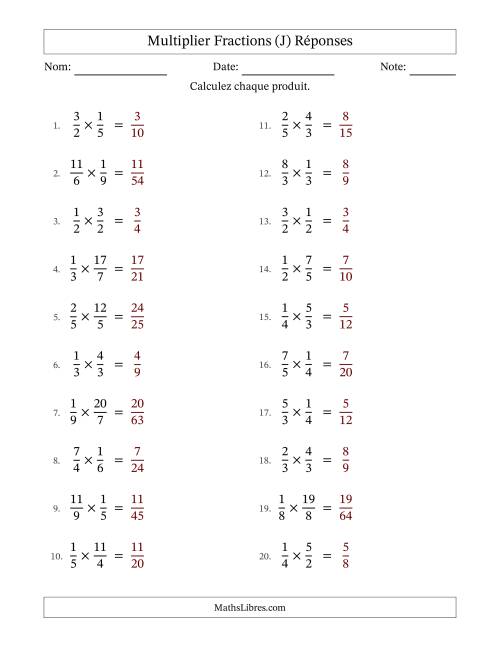 Multiplier fractions propres e impropres, et sans simplification (Remplissable) (J) page 2