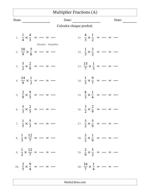 Multiplier fractions propres e impropres, et avec simplification dans tous les problèmes (Remplissable) (A)