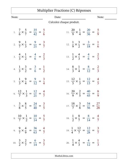 Multiplier fractions propres e impropres, et avec simplification dans tous les problèmes (Remplissable) (C) page 2