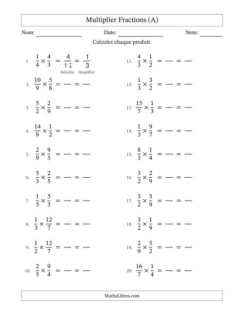 Multiplier fractions propres e impropres, et avec simplification dans tous les problèmes (Remplissable) (Tout)