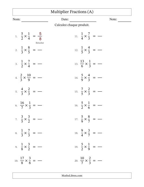 Multiplier fractions propres e impropres, et sans simplification (Remplissable) (Tout)