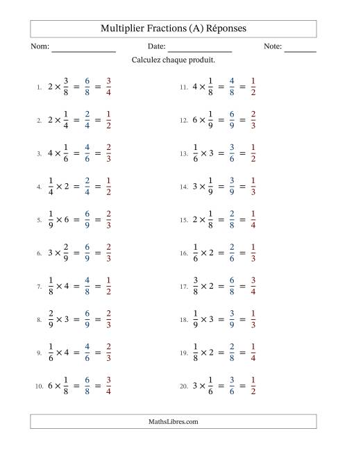 Multiplier fractions propres con nombres éntiers, et avec simplification dans tous les problèmes (Remplissable) (A) page 2
