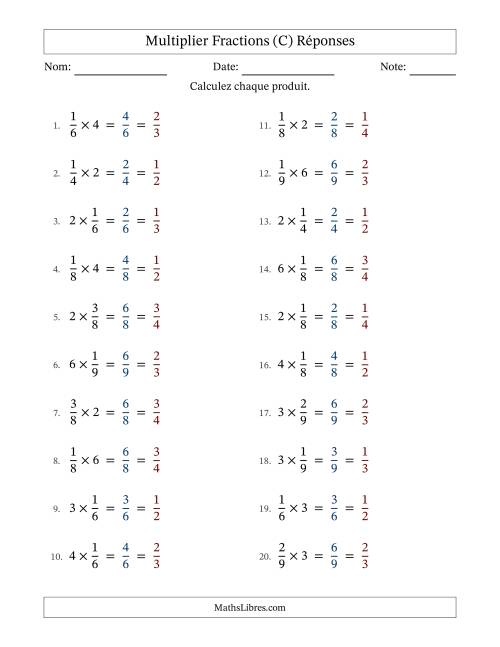 Multiplier fractions propres con nombres éntiers, et avec simplification dans tous les problèmes (Remplissable) (C) page 2