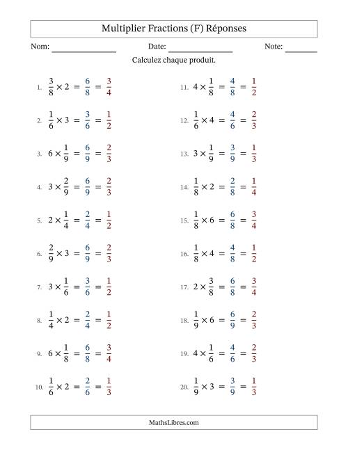 Multiplier fractions propres con nombres éntiers, et avec simplification dans tous les problèmes (Remplissable) (F) page 2