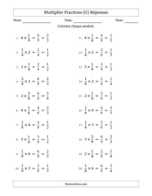 Multiplier fractions propres con nombres éntiers, et avec simplification dans tous les problèmes (Remplissable) (G) page 2