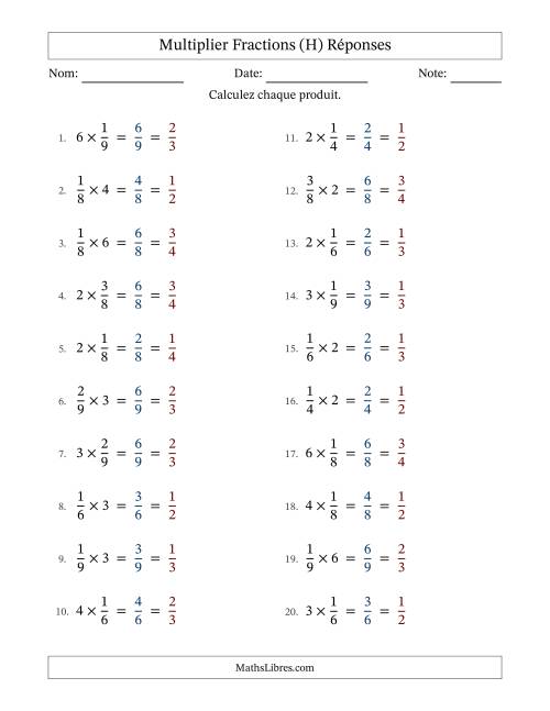 Multiplier fractions propres con nombres éntiers, et avec simplification dans tous les problèmes (Remplissable) (H) page 2