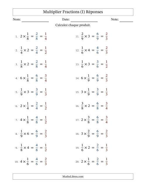 Multiplier fractions propres con nombres éntiers, et avec simplification dans tous les problèmes (Remplissable) (I) page 2