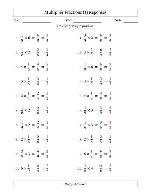 Multiplier fractions propres con nombres éntiers, et avec simplification dans tous les problèmes (Remplissable) (J) page 2